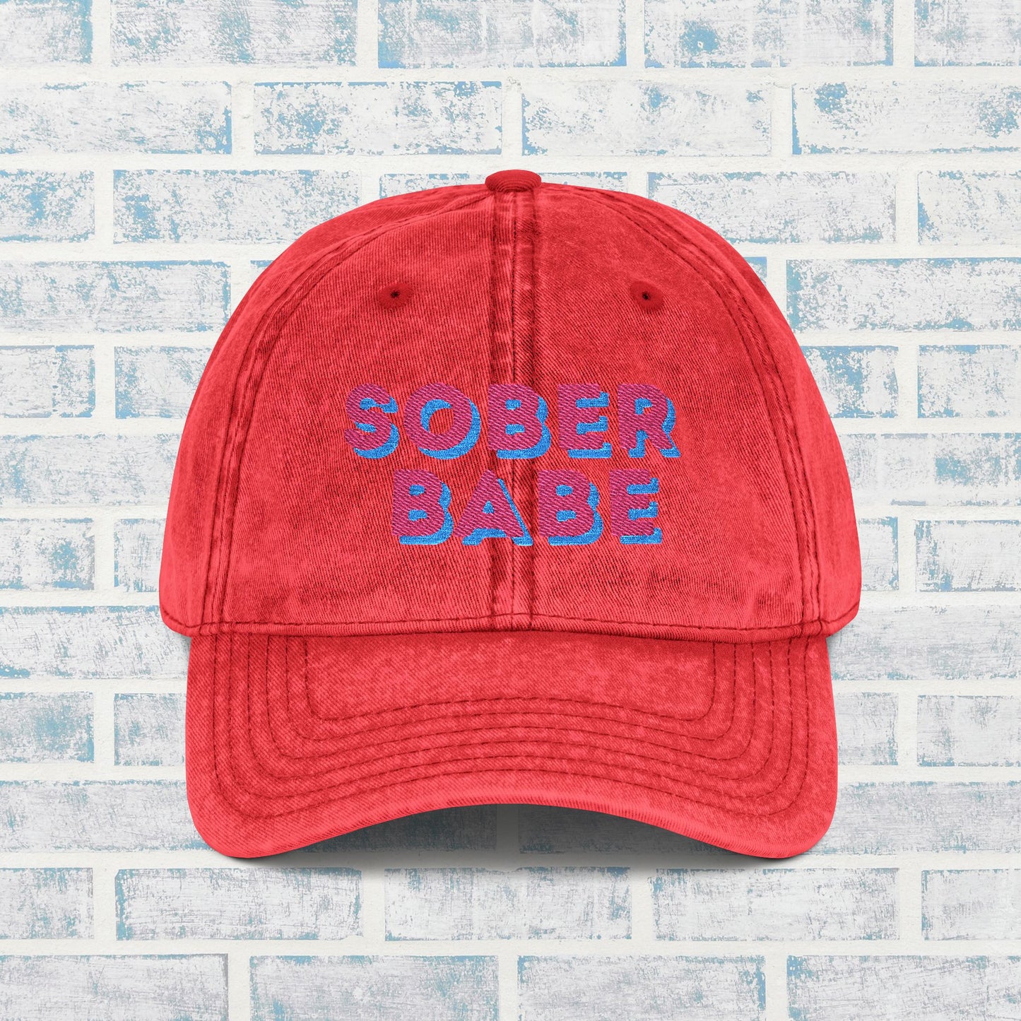✨🧢 Sober Babe Vintage Distressed Hat 🌸💖Vintage Distressed Baseball Cap, Sobriety Gift for Her, Bright Color Recovery Hat, Feminine Sober Cap