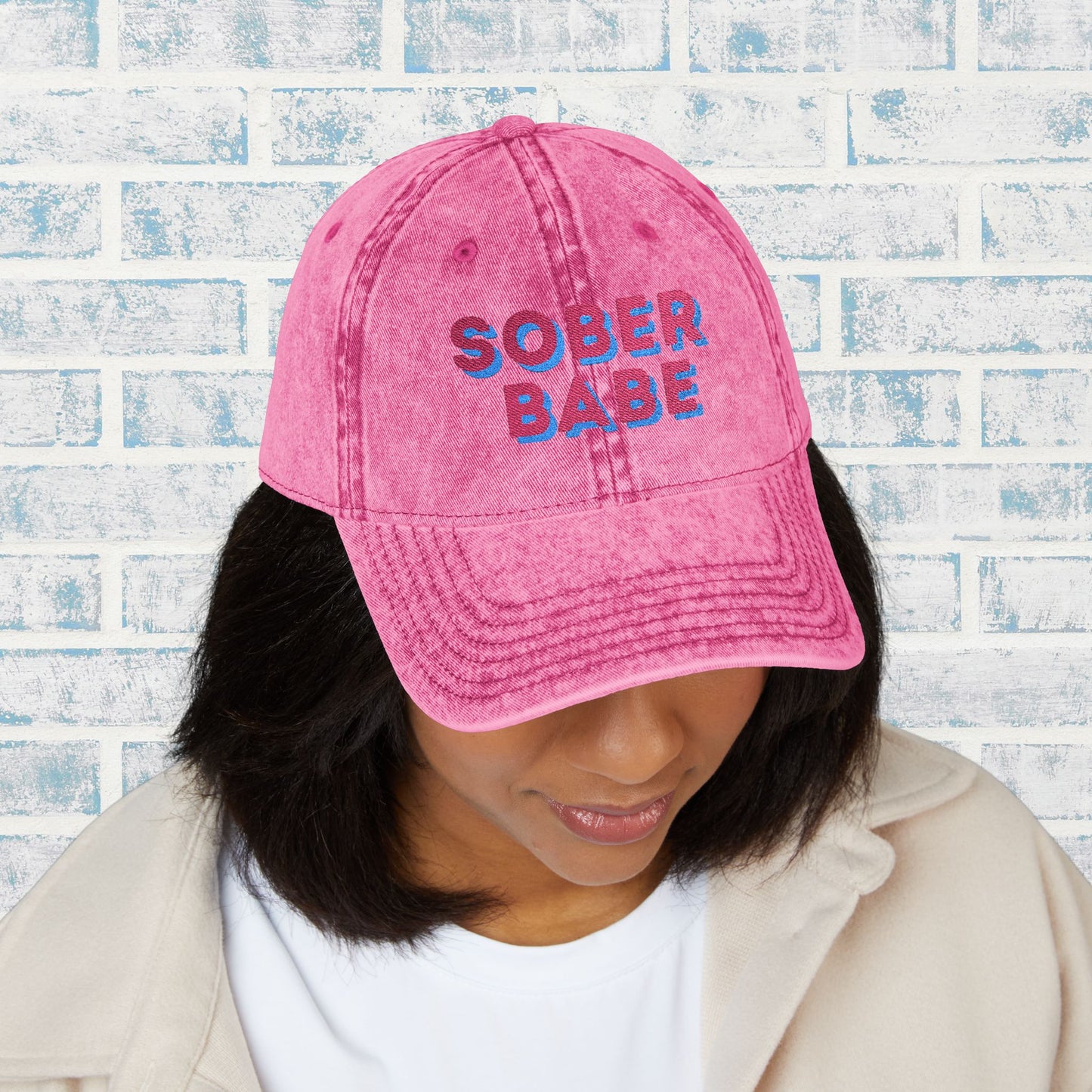 ✨🧢 Sober Babe Vintage Distressed Hat 🌸💖Vintage Distressed Baseball Cap, Sobriety Gift for Her, Bright Color Recovery Hat, Feminine Sober Cap