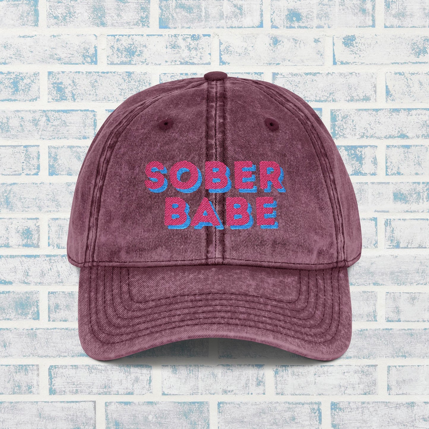 ✨🧢 Sober Babe Vintage Distressed Hat 🌸💖Vintage Distressed Baseball Cap, Sobriety Gift for Her, Bright Color Recovery Hat, Feminine Sober Cap