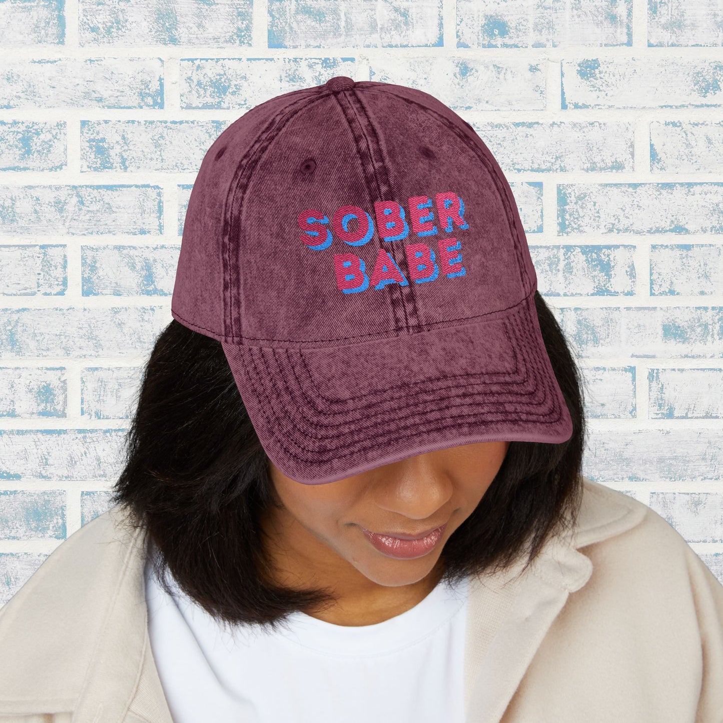 ✨🧢 Sober Babe Vintage Distressed Hat 🌸💖Vintage Distressed Baseball Cap, Sobriety Gift for Her, Bright Color Recovery Hat, Feminine Sober Cap