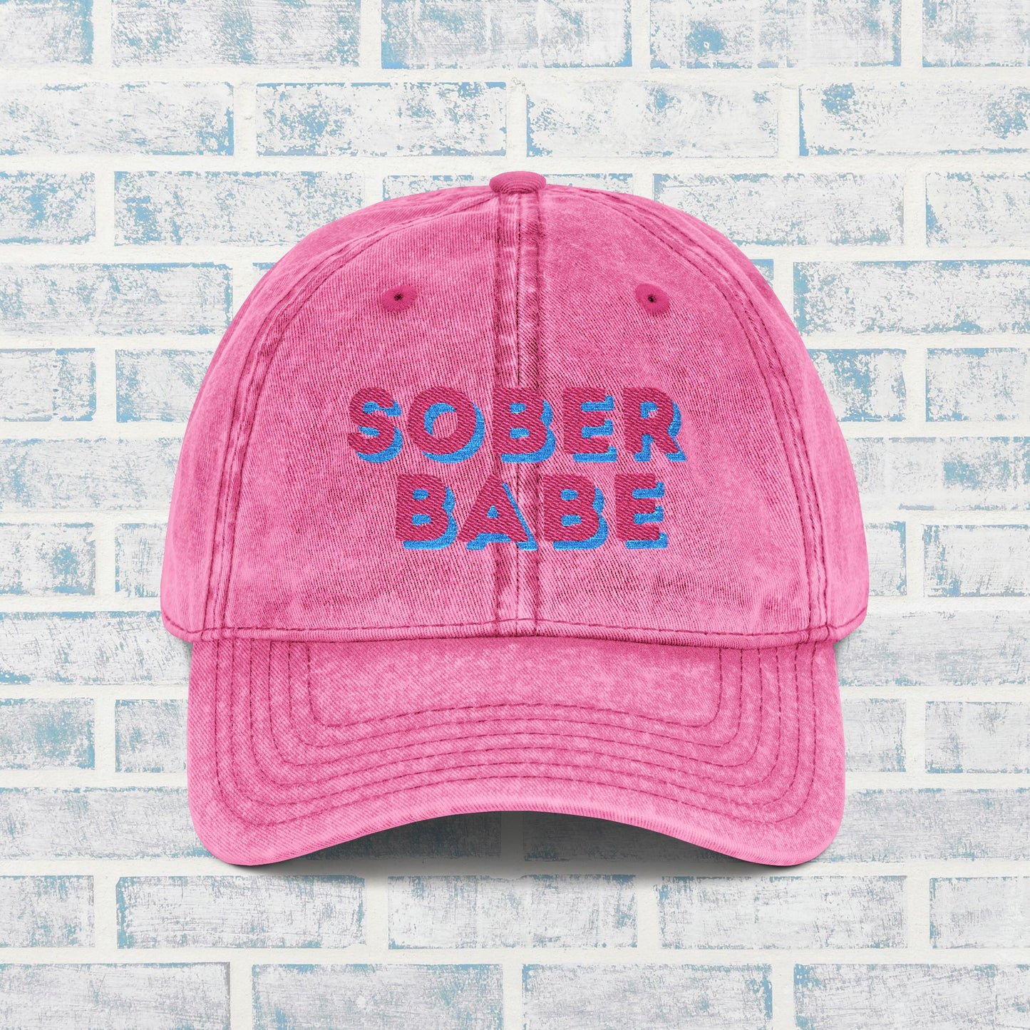 ✨🧢 Sober Babe Vintage Distressed Hat 🌸💖Vintage Distressed Baseball Cap, Sobriety Gift for Her, Bright Color Recovery Hat, Feminine Sober Cap
