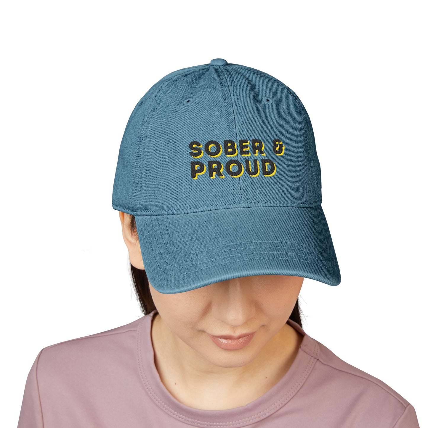 Sober & Proud Denim Hat – Embroidered Sobriety Cap | Sober Life Gift | Recovery Hat | Clean and Sober Dad Hat | Unisex Sobriety Apparel