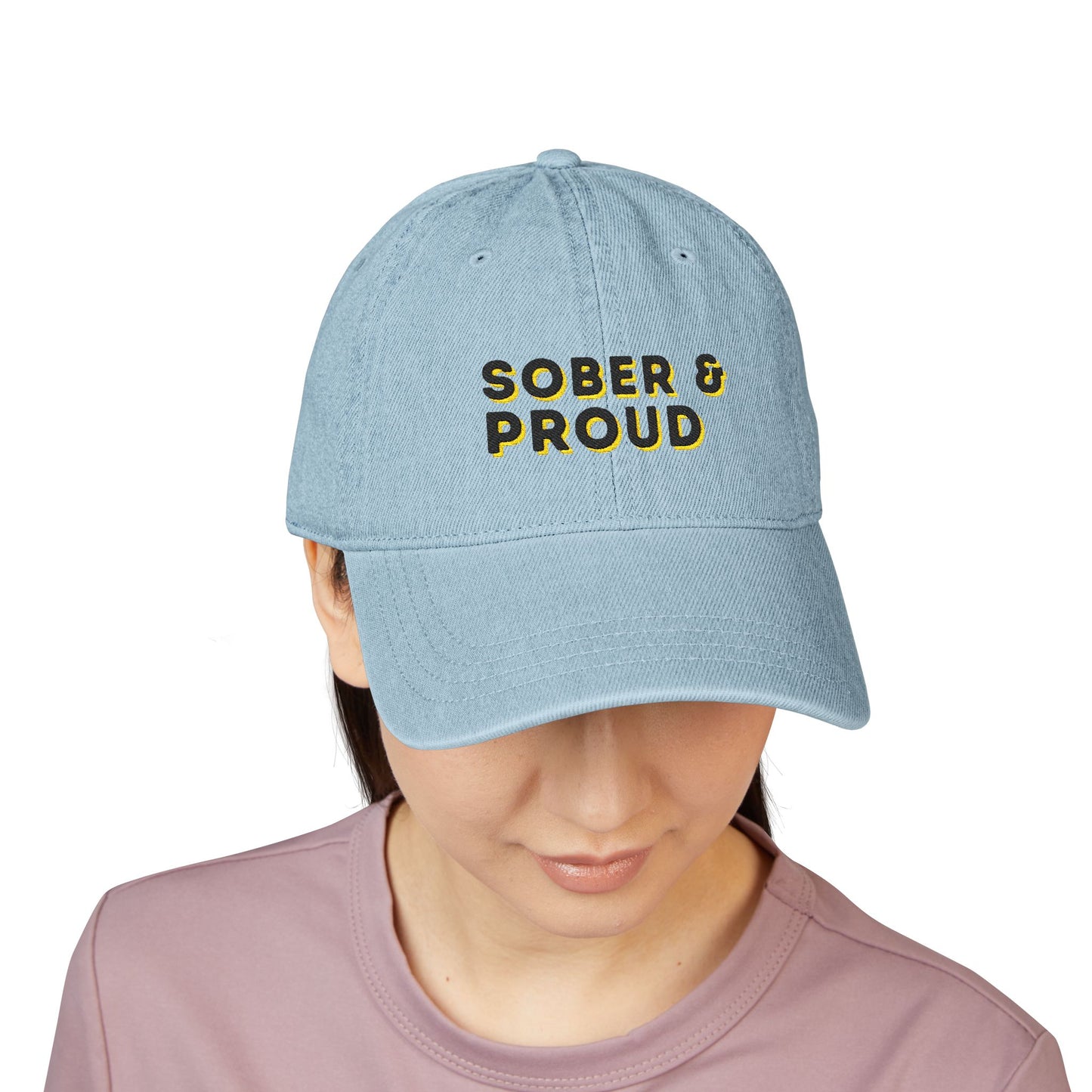 Sober & Proud Denim Hat – Embroidered Sobriety Cap | Sober Life Gift | Recovery Hat | Clean and Sober Dad Hat | Unisex Sobriety Apparel