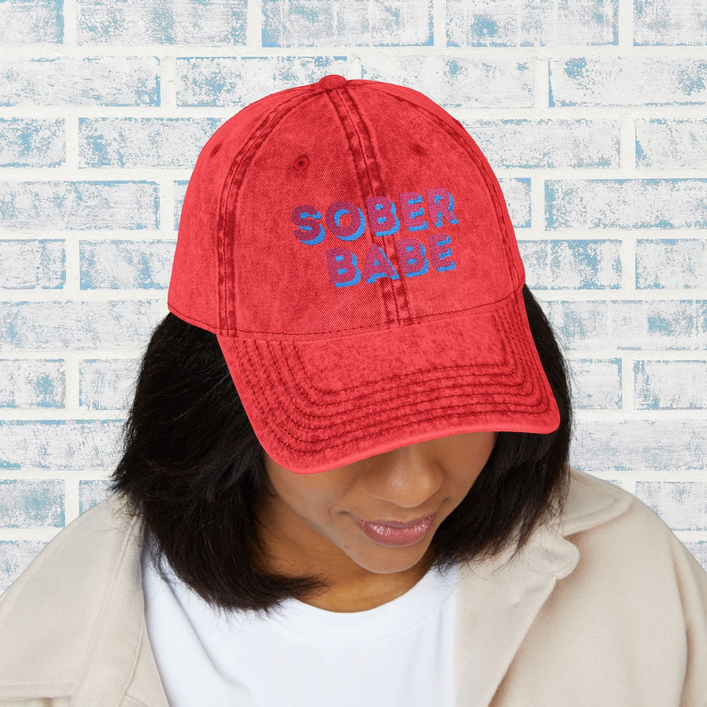 ✨🧢 Sober Babe Vintage Distressed Hat 🌸💖Vintage Distressed Baseball Cap, Sobriety Gift for Her, Bright Color Recovery Hat, Feminine Sober Cap