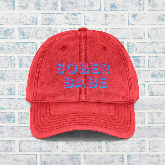 ✨🧢 Sober Babe Vintage Distressed Hat 🌸💖Vintage Distressed Baseball Cap, Sobriety Gift for Her, Bright Color Recovery Hat, Feminine Sober Cap