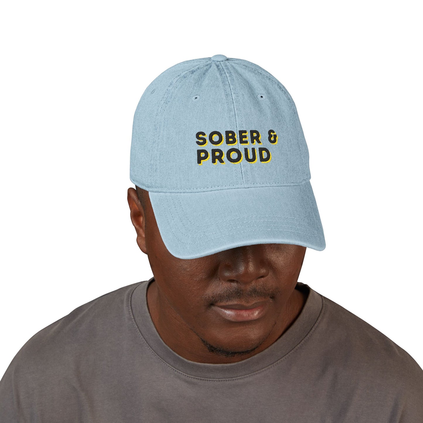 Sober & Proud Denim Hat – Embroidered Sobriety Cap | Sober Life Gift | Recovery Hat | Clean and Sober Dad Hat | Unisex Sobriety Apparel