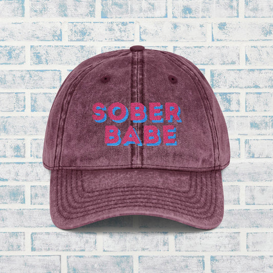 ✨🧢 Sober Babe Vintage Distressed Hat 🌸💖Vintage Distressed Baseball Cap, Sobriety Gift for Her, Bright Color Recovery Hat, Feminine Sober Cap